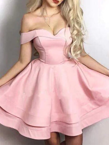 Pink Satin Ruffles Short Mini Homecoming Dress