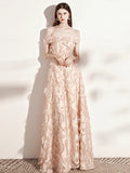 Off The Shoulder Champagne Feather Long Prom Dress