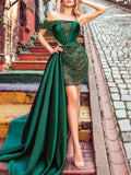 Green High Low Detachable Train Homecoming Prom Dress