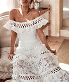 Off The Shoulder White Lace Maxi Party Dress
