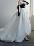 White Satin Ball Gown Beading Prom Dress