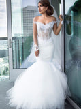 Mermaid Sheer Sleeves Off the Shoulder Bridal Wedding Dress