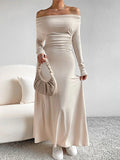 Sheath Beige Ruched Long Maxi Sleeve Party Dress