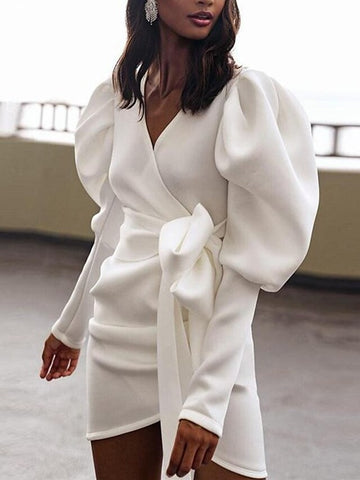 Sheath Mini White Long Sleeve Dress