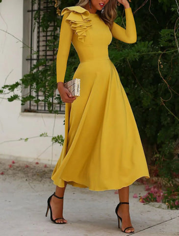 Yellow Backless Spandex Ankle Length Prom Dress