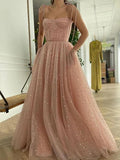Pink Tulle Sparkle A Line Prom Formal Dress