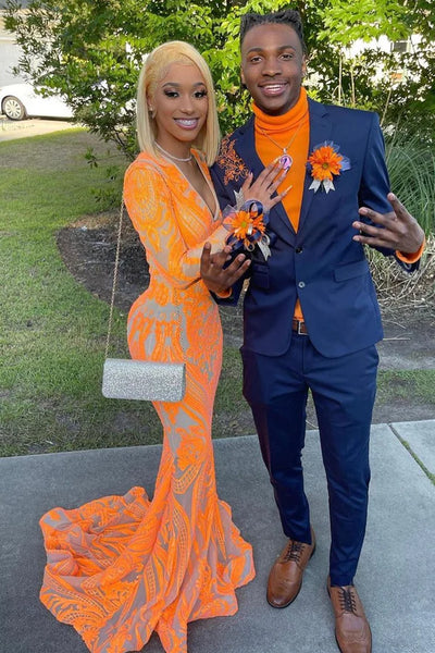 2023 Orange Mermaid Second Hand Prom Dresses With Illusion Sequins And High  Neck, Long Sleeves, And Lace Detailing Perfect For Formal Evening Parties,  Graduations, Or Special Occasions From Crystalxubridal, $131.15