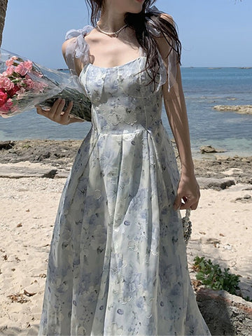casual chiffon midi dress fall casual midi dresses Bohemian Floral Chiffon Midi Dress