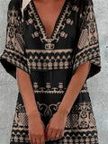 Maxi long Black Half Sleeve Print Dress
