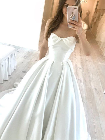 Satin Sweetheart A Line Bowknot Simple Wedding Dress