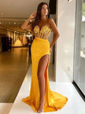 Yellow See Throguh Tulle Sweetheart Prom Dress