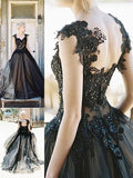 Black Sweetheart Lace Appliques Tulle Prom Dress