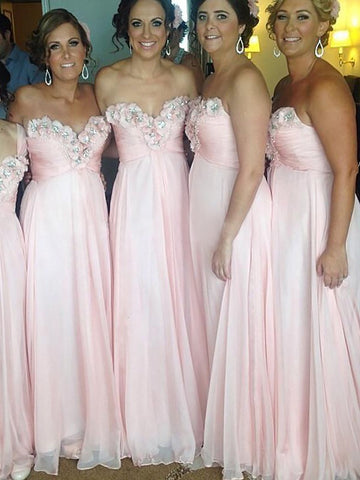 Pink Sweetheart Chiffon Floor-Length Bridesmaid Dress
