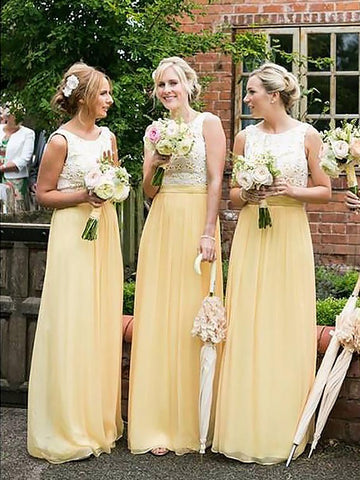  Scoop Sleeveless Chiffon Yellow Bridesmaid Dress