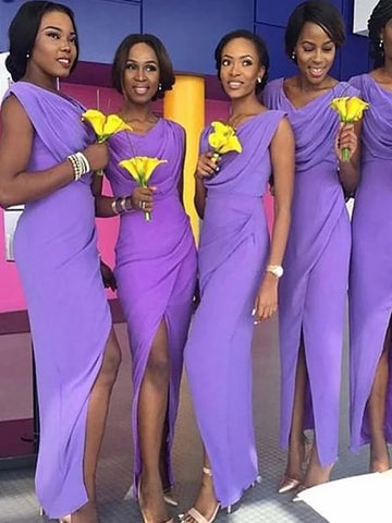Sheath Column Scoop Chiffon Purple Bridesmaid Dress