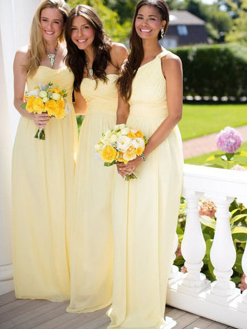 Chiffon Sweetheart Yellow Ruffles Bridesmaid Dress