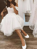 Off The Shoulder White Tulle Short Mini Homecoming Dress