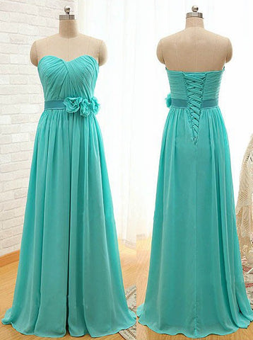 Classic A-Line Sweetheart Blue Bridesmaid Dress with Flower