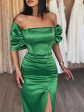 Green Short Sleeve Trumet Mermaid Prom Dress