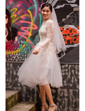 See-through Long Sleeves Short Tulle Short Wedding Dress