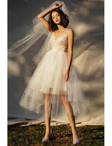 Tiered Tulle Short Tea Length Straps Tutu Wedding Dress