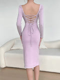 Bodycon Sheath Long Sleeve Purple Midi Dress