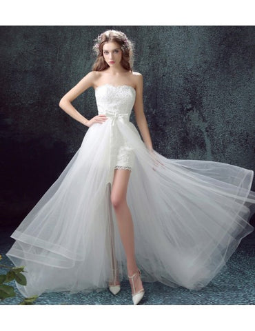 short wedding dress with detachable skirt Strapless Long Detachable Skirt Lace Short Bridal Wedding Dress – Sassymyprom