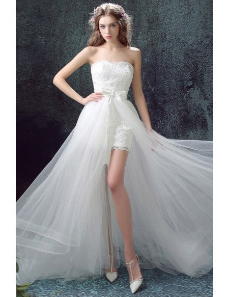 Strapless Long Detachable Skirt Lace Short Bridal Wedding Dress Sassymyprom Strapless Long Detachable Skirt Lace Short Bridal Wedding Dress Sassymyprom