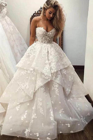 Princess Sweetheart Long Lace Appliques Wedding Dress