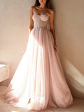 Pink Sweetheart Pleats Tulle A Line Prom Dress