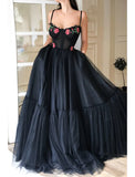 Tulle Black Flower Corset Prom Dress