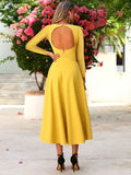 Spandex Ankle Length Yellow Backless Prom Dress
