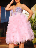 Sweetheart Pink Ruffles Short Mini Homecoming Dress