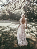 Vintage High Neck Open Back Lace Fitted Wedding Dress