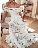 Off The Shoulder White Lace Maxi Party Dress