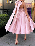 Halter Pink Short Tea Length Bowknot Homecoming Dress