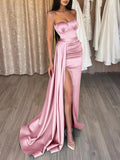 Spaghetti Strap Pink Trumpet Mermaid Prom Dress